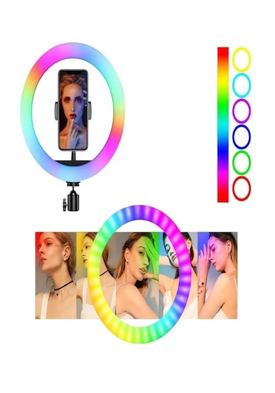 Rgb Işıklı 26 Cm 10 İnç Çok Renkli Led Ring Light 2.1m Tripot Youtube Tiktok Make Up Çekim Işığı