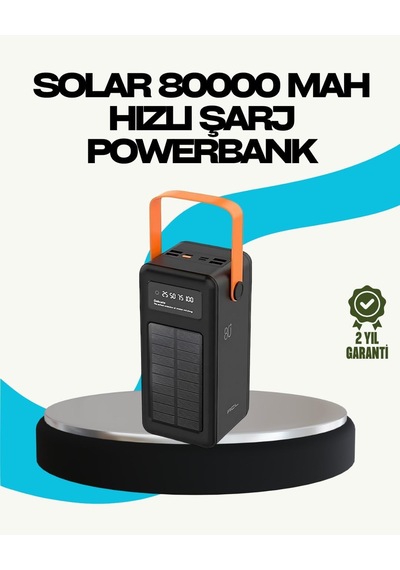 Yamanhobi 80000 Mah Güneş Enerjili Powerbank 4 Kablolu Type C Lightning Micro Usb