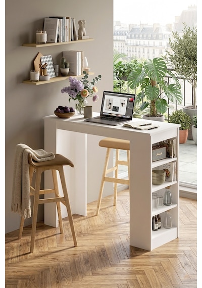 Yurudesign Style Bar Masası Mutfak Yemek Masası Beyaz St1-W
