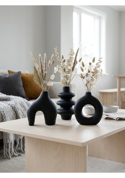 Kaveld Trio Forma El Yapımı 3'lü Dekoratif Vazo Seti, Kemer + Yığma Halka + Donut Form Mermer Tozu & Beton Minimalist Kuru Çiçek Vazosu Siyah Kaveld Trio Forma El Yapımı 3'lü Dekoratif Vazo Seti, Kemer + Yığma Halka + Donut Form Mermer Tozu & Beton Minimalist Kuru Çiçek Vazosu Siyah