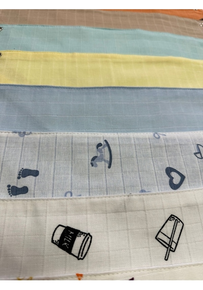 Önü Müslin Arkası Pazen Salya Ve Mama Önlüğü, 10 Adet Erkek Set, Fular Önlük, %100 Pamuk, 3 Çıtçıt Ayarlı Çok Renkli