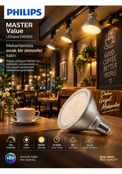 12 Adet Philips 9.5w 3000k Sarı Işık E27 Duylu 760 Lümen Dim Edilebilir Par30 Ampul