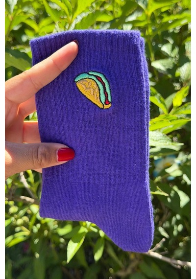 Lousocks Unisex Taco Ve Patates Nakışlı 2'li Tenis Spor Çorap Çok Renkli