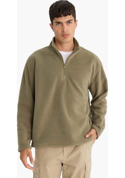 Defacto Relax Fit Yarım Fermuarlı Polar Sweatshirt F0448ax25aukh401 Haki-kh401
