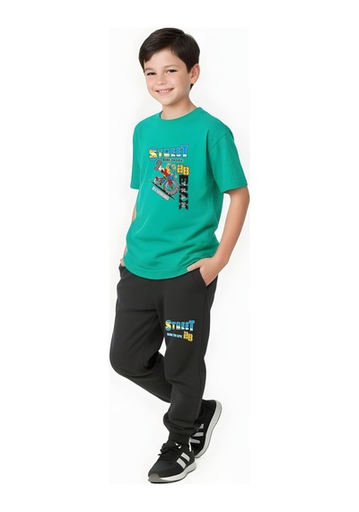 Fyk Kids Erkek Çocuk Mevsimlik Street Baskılı Alt-üst Takım Yeşil