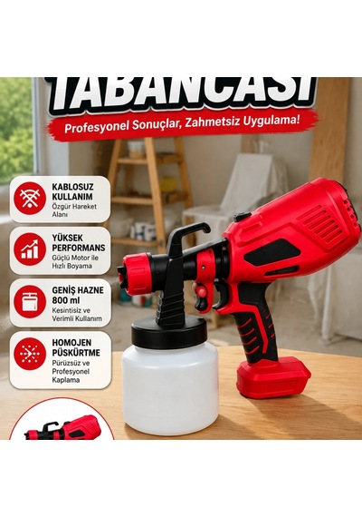 800 Ml Hazneli 21v Şarjlı Boya Püskürtme Tabancası 3 Modlu Ayarlanabilir Sprey