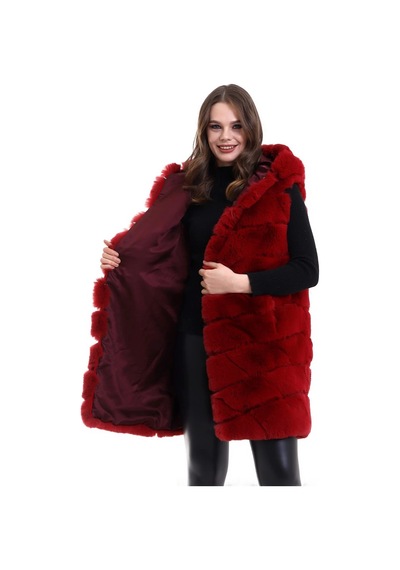 Ertaştrendstore Kadın Reks Kapüşonlu Yelek - Kırmızı Çok Renk