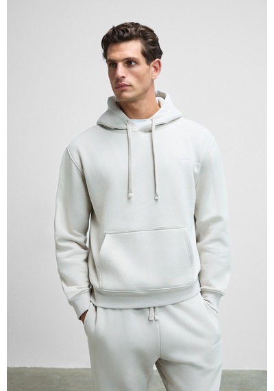 Grimelange Scarn Erkek Pamuklu İçi Polarlı Nakışlı Kapüşonlu Relaxed Gri Sweatshirt