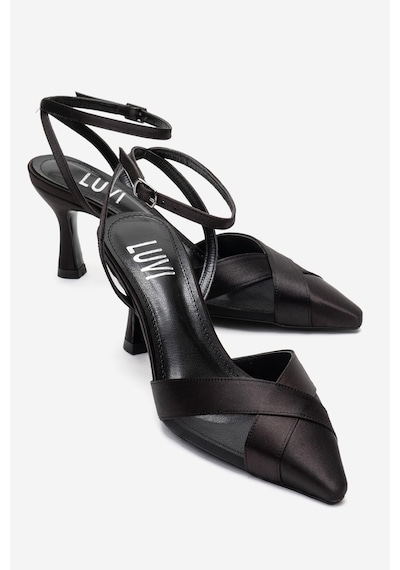 Luvishoes Estela Siyah Saten File Detaylı Kadın Topuklu Ayakkabı Siyah