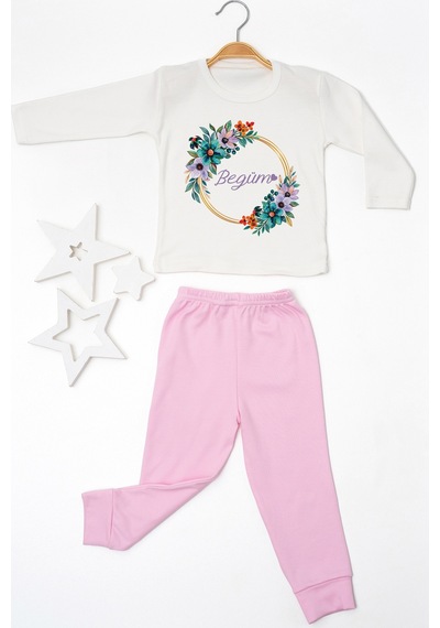 Pia Baby İsme Özel Kız Çocuk Pijama Takımı %100 Pamuk Penye İsim Baskılı Kişiye Özel Çocuk Pijaması 10267p14pi Krem