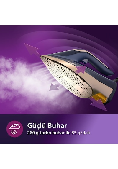 Azur 8000 Serisi Buharlı Ütü - 85 G/dk Sürekli Buhar, 260g Turbo Şok Buhar, 3000 W, Optimaltemp Teknolojisi, Steamglide Elite Taban, Koyu Mavi Dst8050/20 Azur 8000 Serisi Buharlı Ütü - 85 G/dk Sürekli Buhar, 260g Turbo Şok Buhar, 3000 W, Optimaltemp Teknolojisi, Steamglide Elite Taban, Koyu Mavi Dst8050/20
