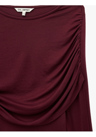 Koton Uzun Kollu Slim Fit Drape Detaylı Tişört Bordo 7wal10312ık
