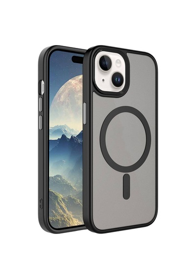 Goocamp Apple iPhone Uyumlu 15 Kılıf Mat Arka Yüzey Wireless Şarj Özellikli Flet Magsafe Kapak - Siyah