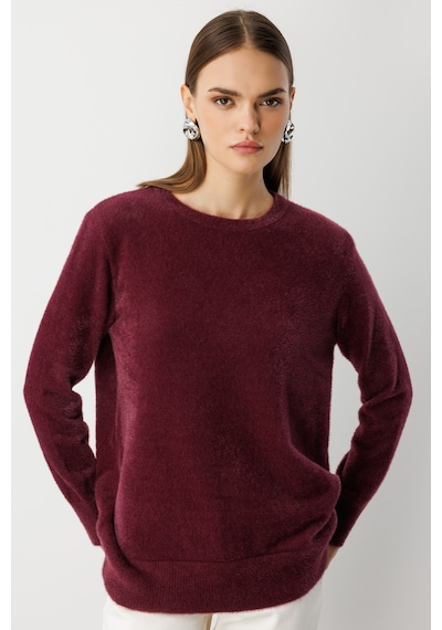 Mizalle Yuvarlak Yaka Oversize Yumuşak Dokulu Mürdüm Triko Kazak Mürdüm