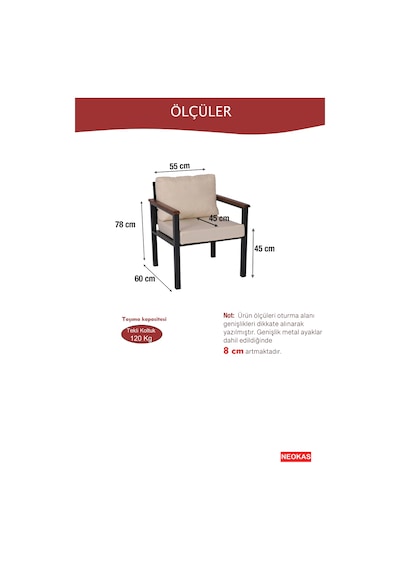 Neokas Balkon Mobilyası, 2 Tekli Koltuk Metal Oturma Grubu, Balkon Seti, Kafe Koltuğu, Teras Takımı,