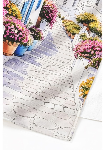 Santorini Manzaralı Akdeniz Plaj Havlusu-bohem Mavi Beyaz Havuz Deniz Hızlı Kuruyan Mikrofiber Havlu Sedef Tozu
