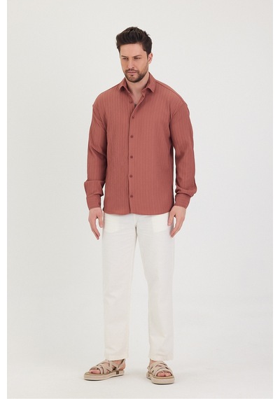 Cool Tarz Erkek Kendinden Çizgi Detaylı Slim Fit Dar Kalıp Uzun Kol Gömlek Gül Kurusu Gül Kurusu Cool Tarz Erkek Kendinden Çizgi Detaylı Slim Fit Dar Kalıp Uzun Kol Gömlek Gül Kurusu Gül Kurusu