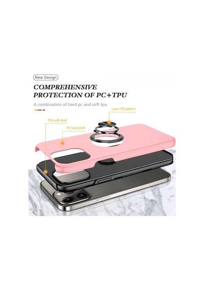 Apple iPhone Uyumlu 13 Pro Kılıf Elit Yüzüklü Kapak - Pembe Diğer