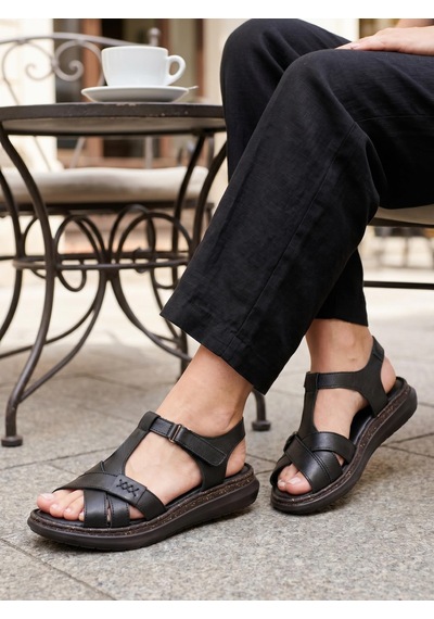 Nesilshoes Nesil Shoes Mns 372 Siyah Hakiki Soft Deri Kadın Sandalet