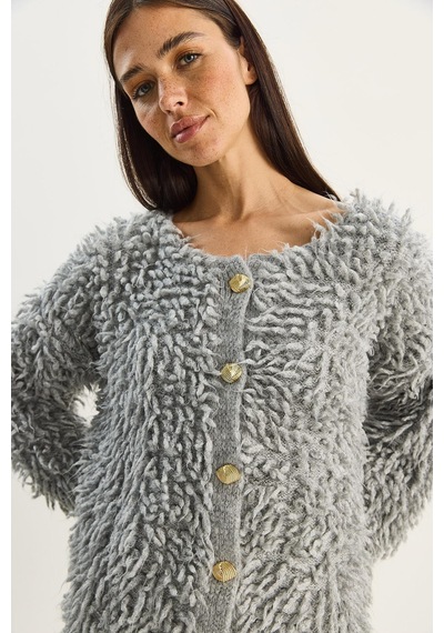 Shade Kadın Oversize Saçaklı Triko Hırka 9062 60283750 - Gri