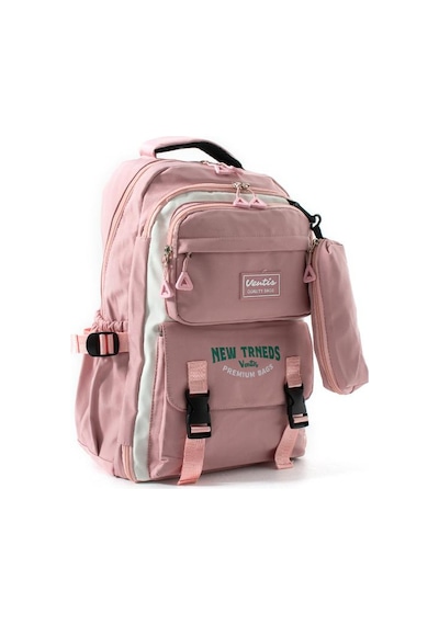 Ventis Unisex Kalemlikli Okul Çantası Lise Ortaokul 2'li Set Sırt Çantası 43 30 Cm Çok Cepli Vnt7-a Pembe
