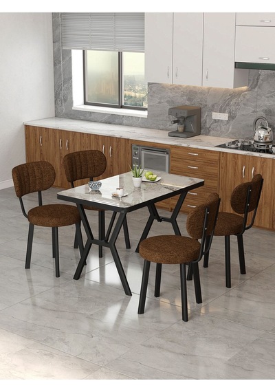 Azra 70x110cm Efes Mutfak Masası, Mutfak Masası Takımı, Yemek Masası, 4 Kahverengi Sandalye Kahverengi