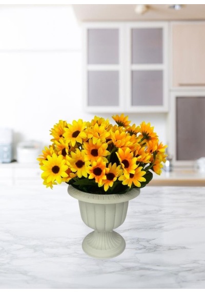 Yapay Çiçek Krem Antik Saksıda Sarı Papatya 23cm