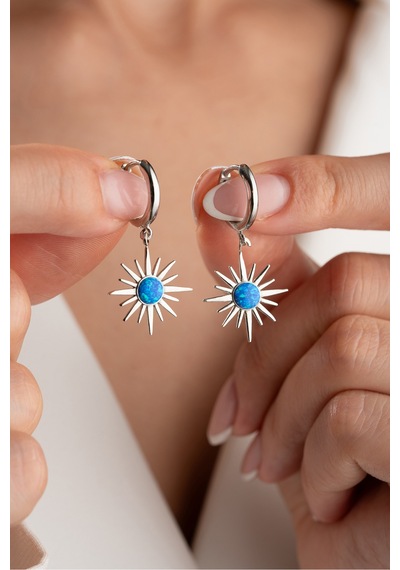 Çekirdekjewelry 925 Ayar Gümüş Rodyum Opal Taşlı Küpe Gri