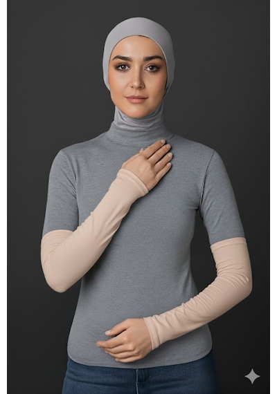 Sonbaharmoda Kadın Tesettür Likralı Esnek Düz Penye Kolluk Bej