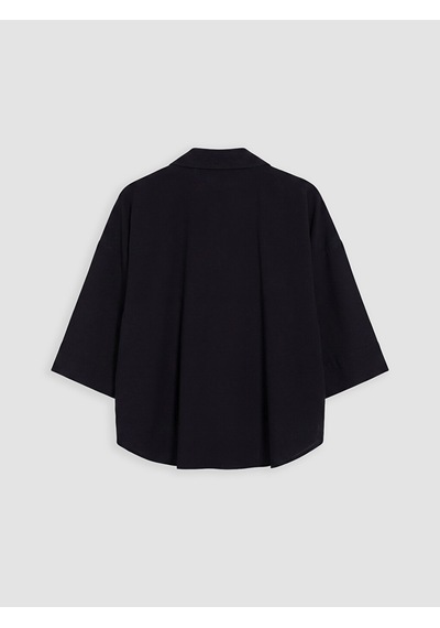 Lcw Vision Siyah Oversize Poplin Kadın Gömlek