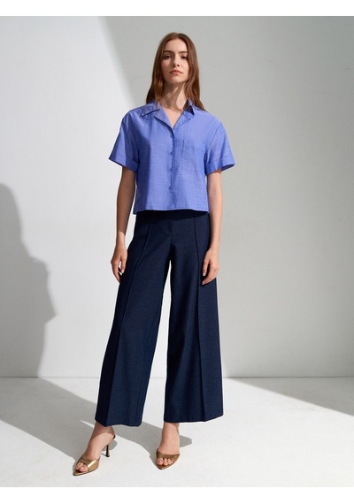 DİLVİN 50547 %100 Pamuk Crop Gömlek-indigo İndigo