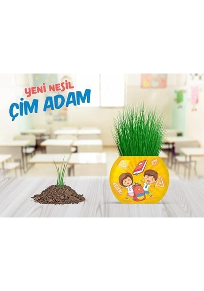 Yuup Okul Temalı Çim Adam 6'lı Set Çocuklar İçin Eğitici Ve Eğlenceli Bitki Yetiştirme Kiti