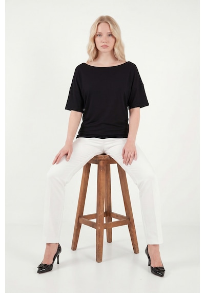 Lela Standart Fit Drape Detaylı Yarasa Kol T Shirt Bayan T Shirt 5866962 Siyah