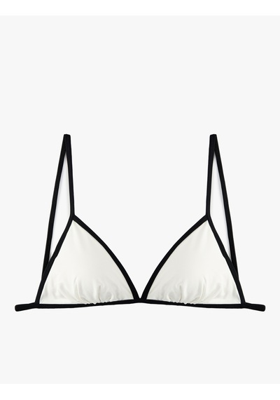 Koton Kontrast Detaylı İpli Üçgen Bikini Üstü Ekru 6sak10001mm