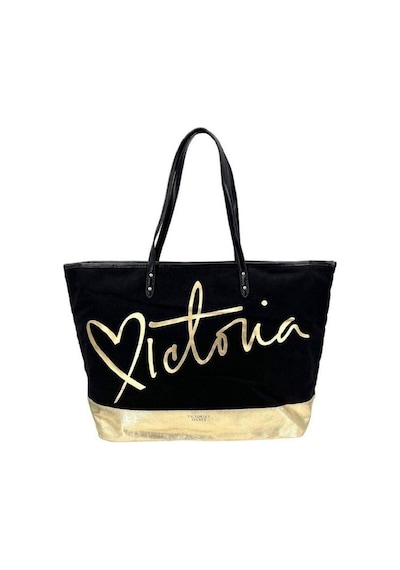 Victoria's Secret Vs Siyah Gold Kanvas Tote Seyahat Çantası Siyah