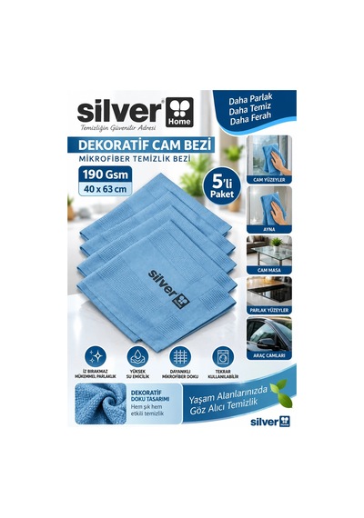 Silver Home 190 Gsm 40x63 Cm Dekoratif Cam Bezi-petrol Mavisi 5'li Gri