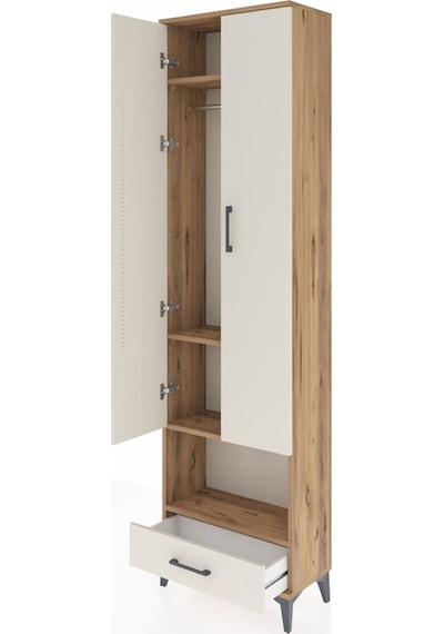 Arges Dolap 4 Raflı Tek Çekmeceli Tek Askılı 60x30x221 Çam-ay... Çam