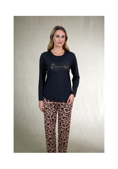 Estiva Kadın Kaplan Alt Desenli Soft Uzun Kollu Pijama Takımı Çok renkli