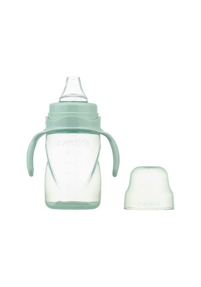 Mamajoo Kulplu Eğitici Bardak 270 ML & İkili Beslenme Kaşığı Açık Yeşil
