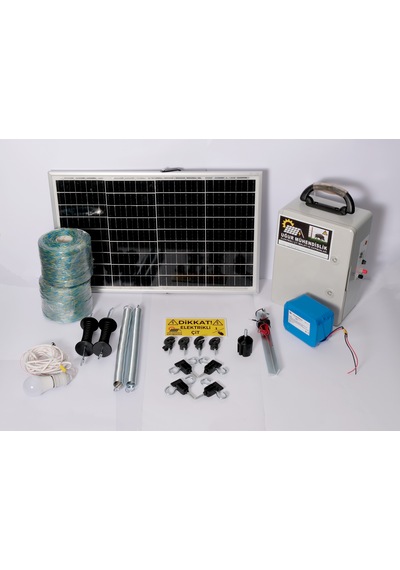 Elektrikli Çit 18a Lifepo Set-8 Domuz Ayı Kovucu 50 Watt Panel 1000mt Örgü 200 Ad. Ağaç İzolatör