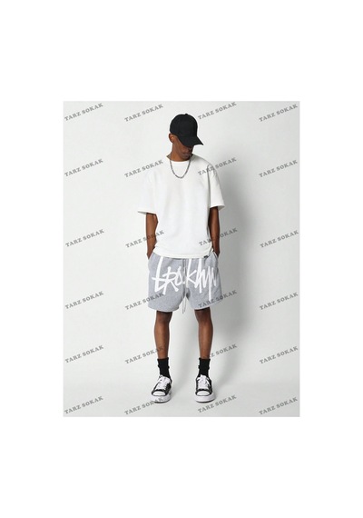 Tarzsokak Y2k Unisex Yaz Şort Bermuda Harajuka Anime Retro Kod-11487 Gri