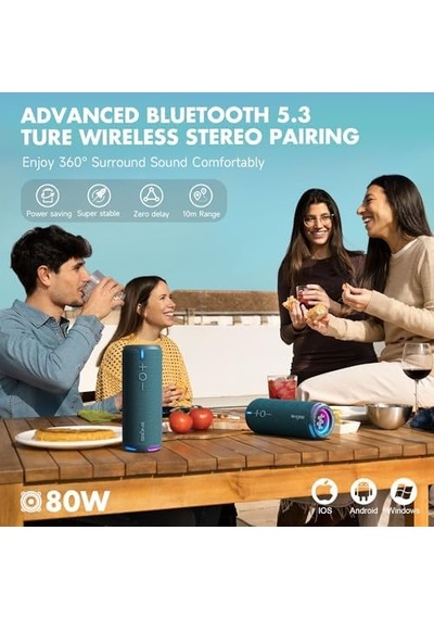 W-kıng D320 Bluetooth Hoparlör, 40w 360 Surround Boombox, 24 Saate Varan Çalma Süresi, Ip67, Kablosuz Stereo Tws, Powerbank/tf/aux/bluetooth5.3, Ses Bombası