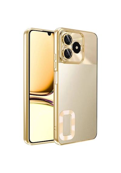Realme Note 50 Kılıf Kamera Korumalı Logo Gösteren Zore Omega Kapak Gold
