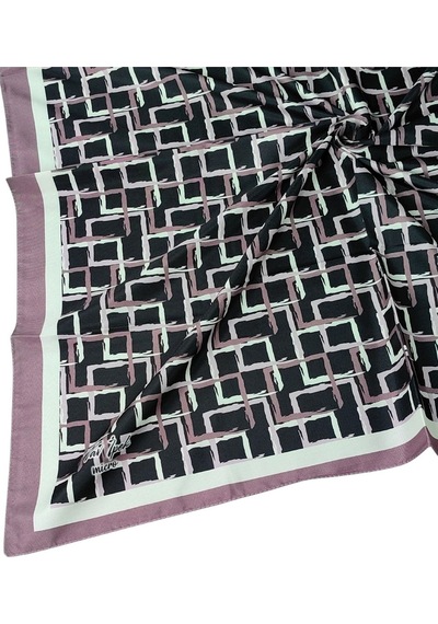 Mim Eşarp Vav İpek Kadın Micro Twill Sport Desenli Eşarp Gri - Siyah