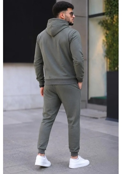 Oada Erkek İki İplik Kapüşonlu Kanguru Cepli Sweatshirt Jogger Pantolon Alt Üst Eşofman Takımı - Haki