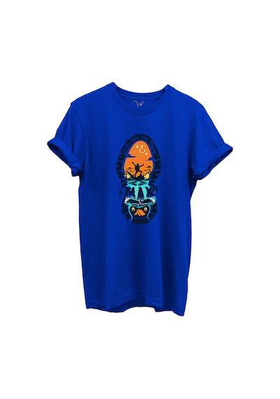 Balıkçılık Ve Macera Tema Baskılı %100 Pamuk Regular Fit Bisiklet Yaka Unisex T-shirt Saks Mavi