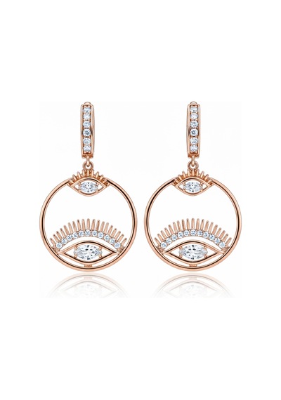 Vip Seri Küpe Xuping Göz Tasarım Taşlı Rose Altın Kaplama 3,5cm Rose Gold