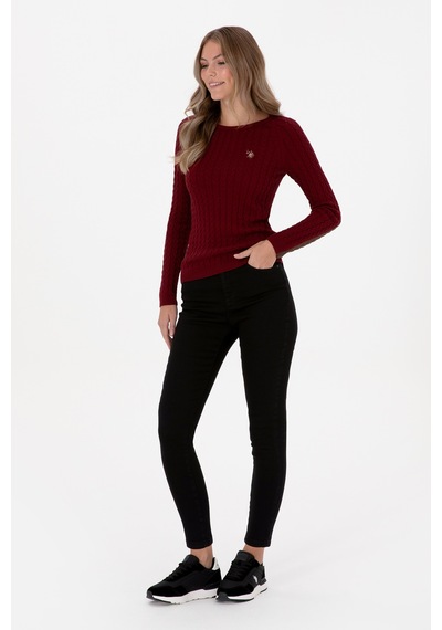 U.S. Polo Assn. Kadın Bordo Bisiklet Yaka Basic Kazak 50307728-VR014