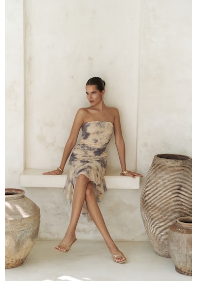 Mai Collection Mai Studios Co. Stracnaha Drape Detaylı Sarı Straplez Elbise sarı