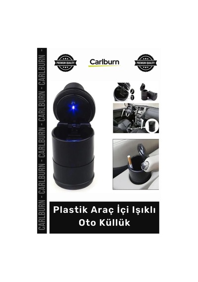 Küllük Yanmaz Kırılmaz Kapaklı Duman Koku Önleyici Premium Siyah Plastik Araç İçi Işıklı Oto Küllük